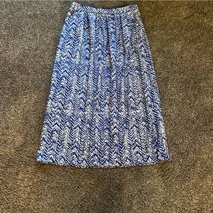 Pure Energy Blue Chevron Print Maxi Skirt XL Flowy Stretch Waist Pleated Pockets